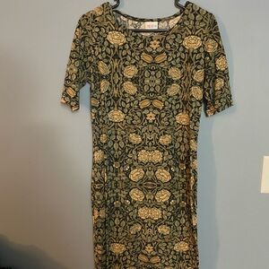 LuLaRoe Green and Gold Floral Midi Dress